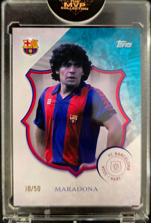 2024-25 Topps Barcelona 125 Anniversary Diego Maradona Aqua 10/50 (Jersey Match)